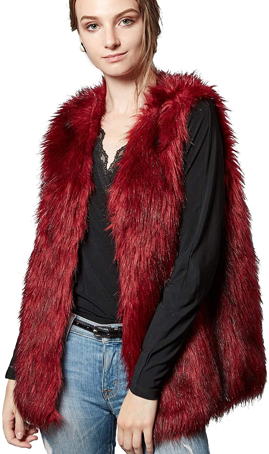 Escalier Womens Faux Fur Vest Waistcoat Sleeveless Jacket 