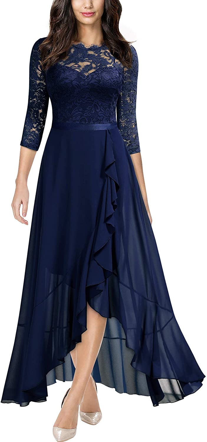 MIUSOL Women's Lace Chiffon 3/4 Sleeve Long Evening Dress