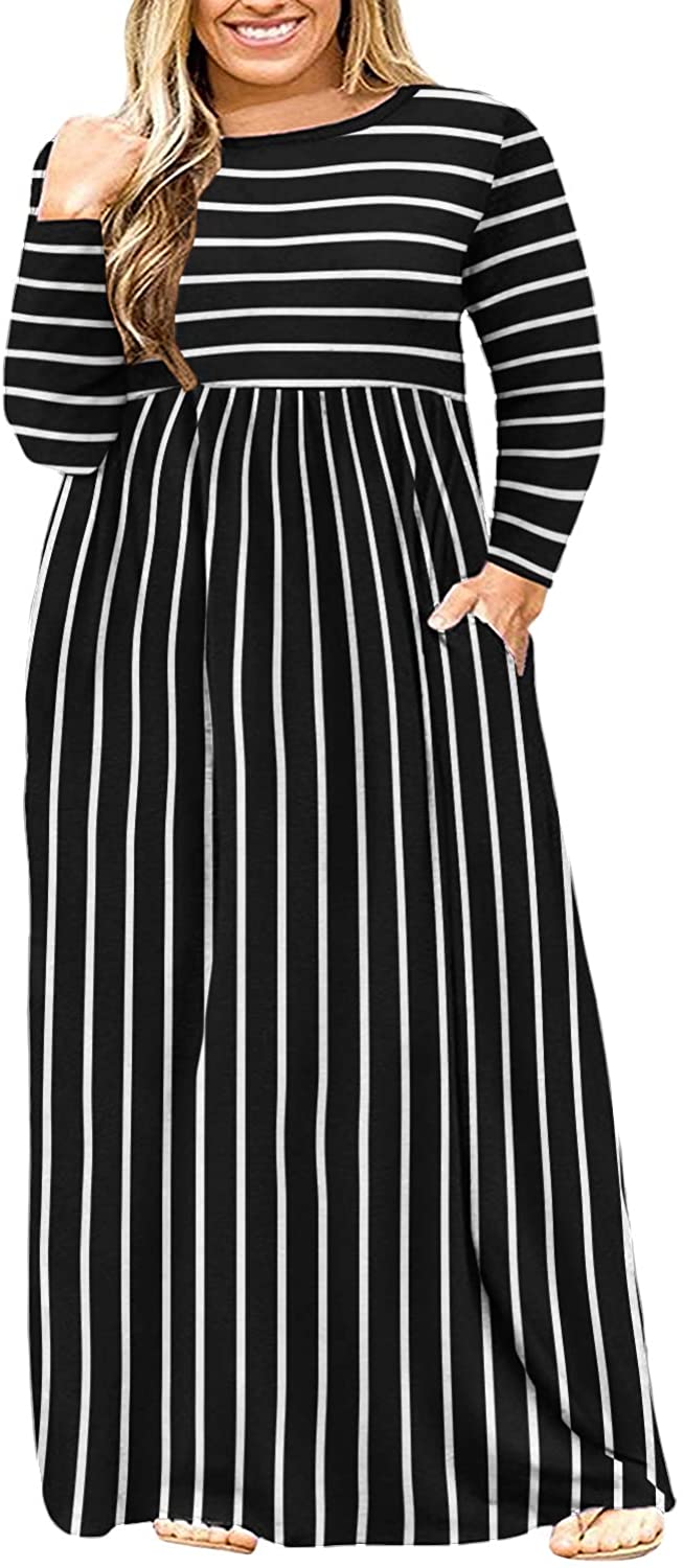 LONGYUAN Women's Short Sleeve Plus Size Swing Dress Maxi Long