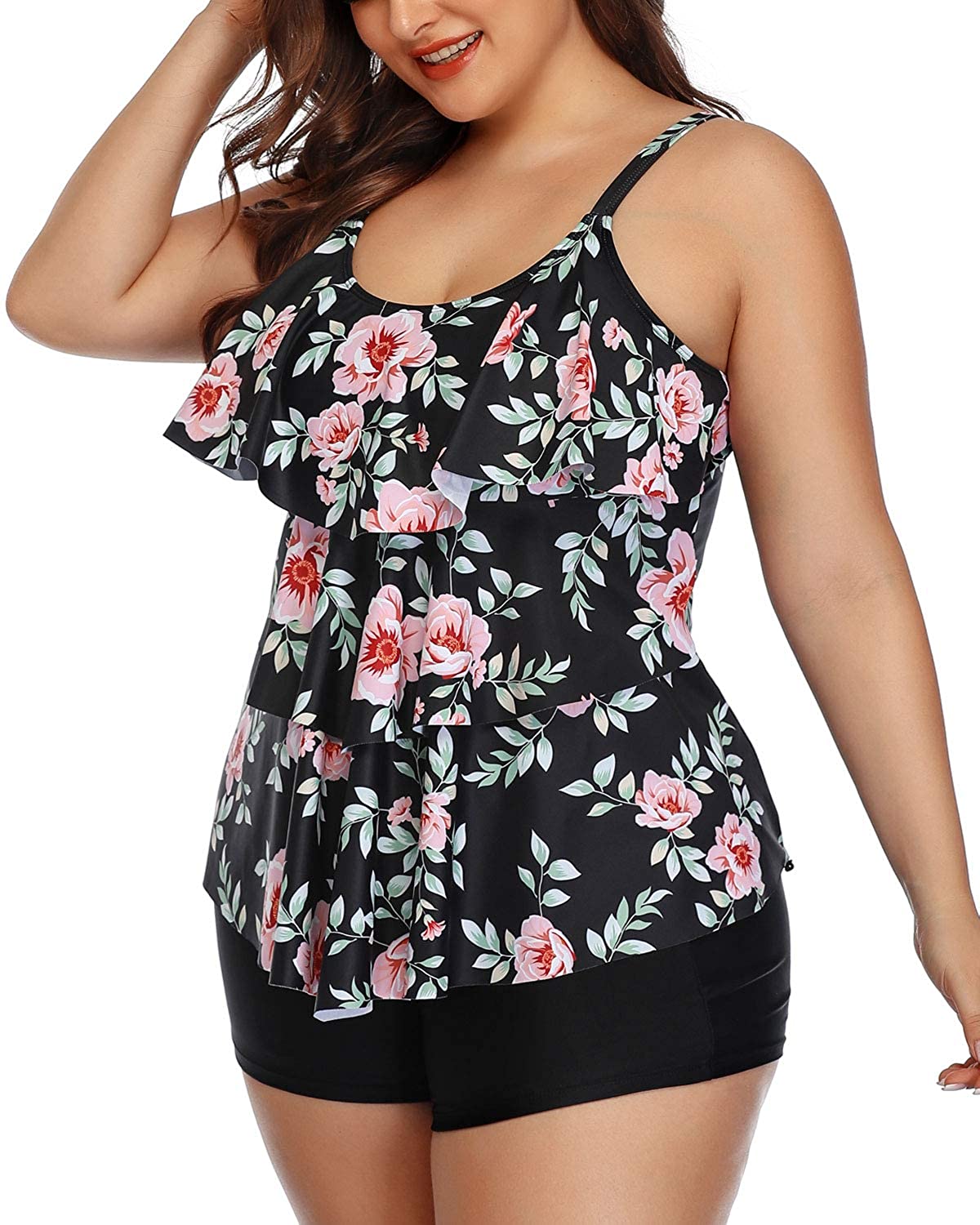 Yonique Women Plus Size Tankini with Shorts Two Piece Bathing Suits  Athletic Swimsuits Tummy Control Swimwear, Black, 12 Plus : :  Clothing, Shoes & Accessories