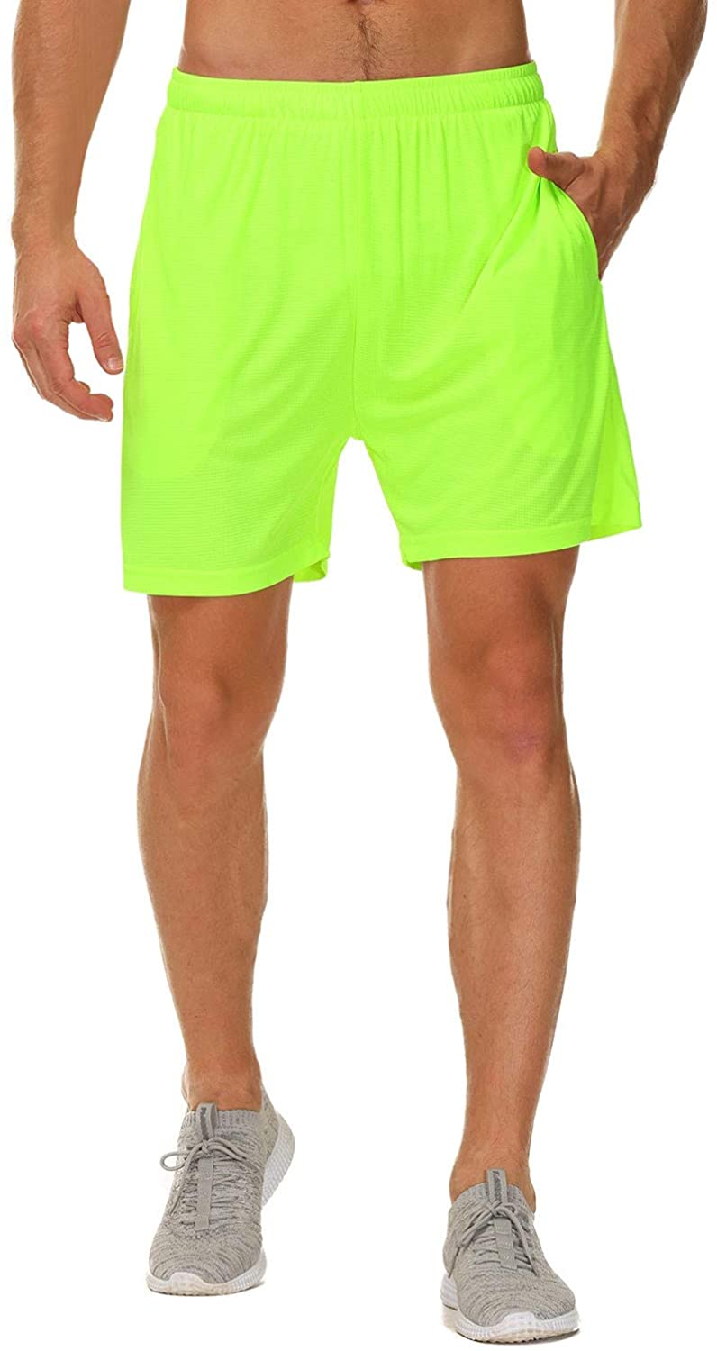 SPECIALMAGIC Mens Running Shorts 5 Inch Neon Lightweight Workout Gym Soccer Tennis Athletic Shorts with Linner Pockets 
