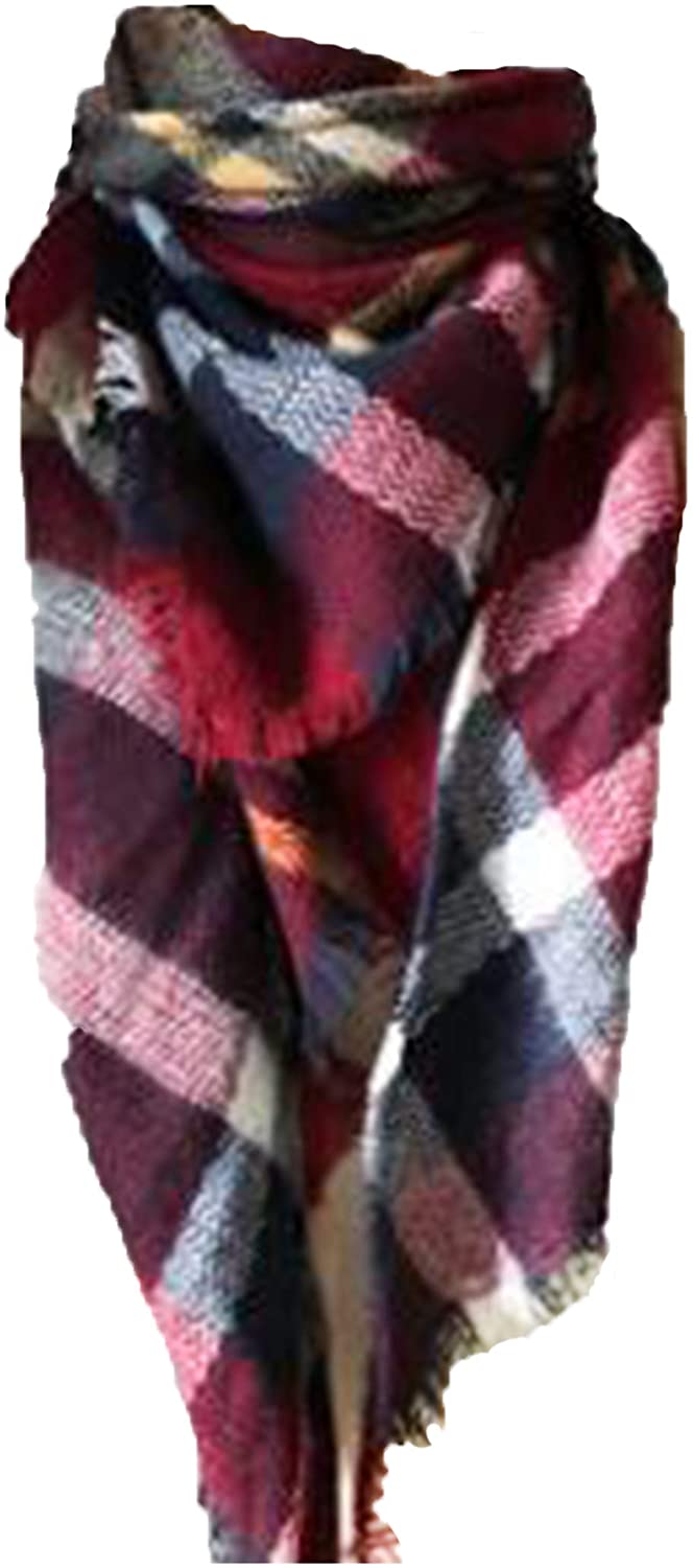Wander Agio Womens Warm Long Shawl Winter Wraps Large Scarves Knit Cashmere Feel Plaid Triangle Scarf 
