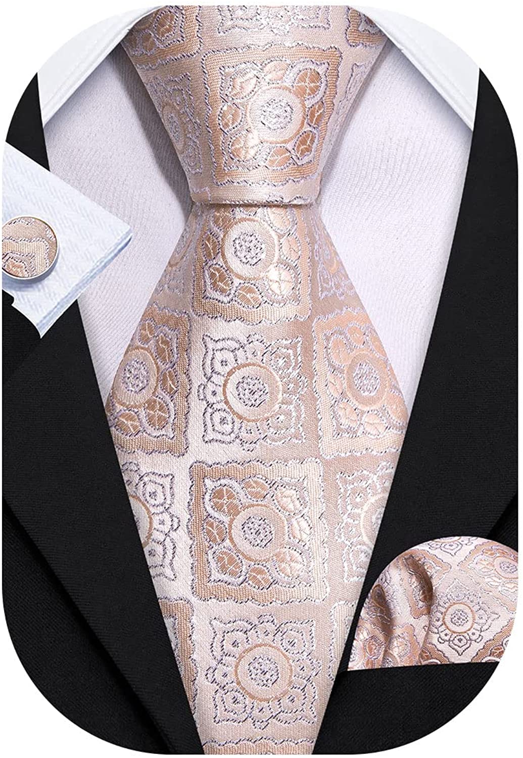 Barry.Wang Classic Mens Ties Silk Necktie Pocket Square Cufflinks Set Woven  Desi | eBay