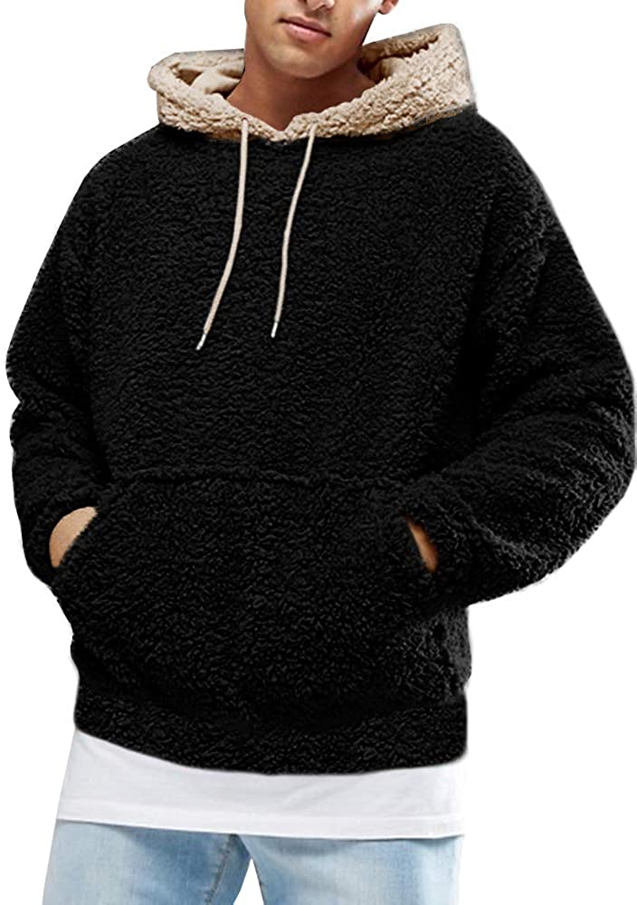 Mens Hoodie Sherpa Fleece Sweatshirts Fuzzy Long Sleeve Fall