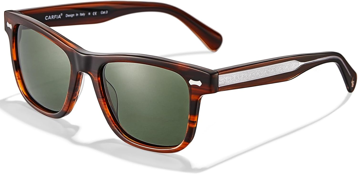 CARFIA Acetate Polarized Sunglasses for Men UV Protection Fashion Retro  Cool Sun