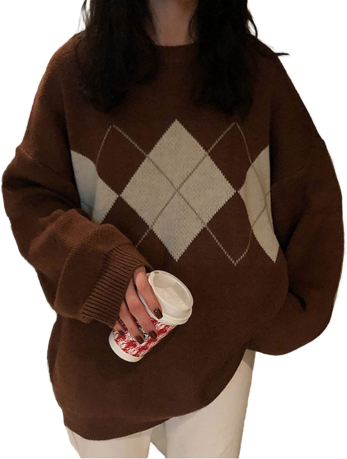 Women's Knit Sweater Vest Argyle Sweater Vest Retro Plaid Vest Top for Teen  Girl