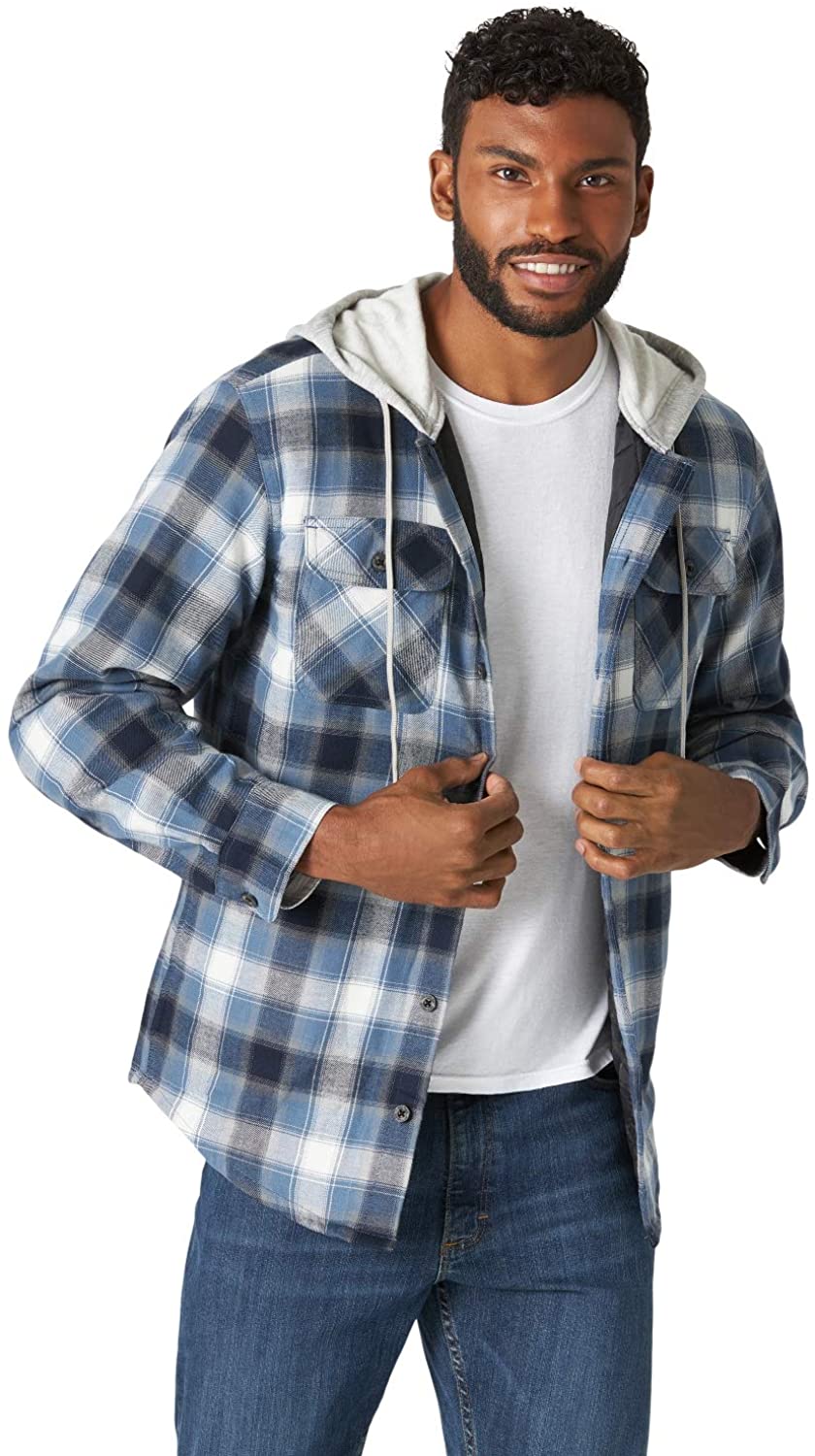 Wrangler Authentics Men's Long Sleeve Quilted Lined Flannel Shirt Jacket  with Ho