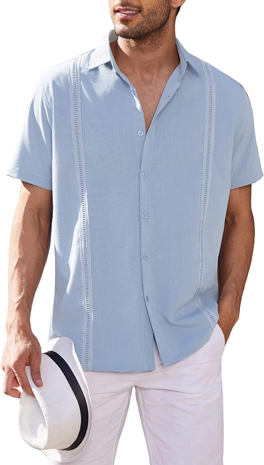 COOFANDY Mens Button Down Long Sleeve Shirt Cuban Collar Shirt