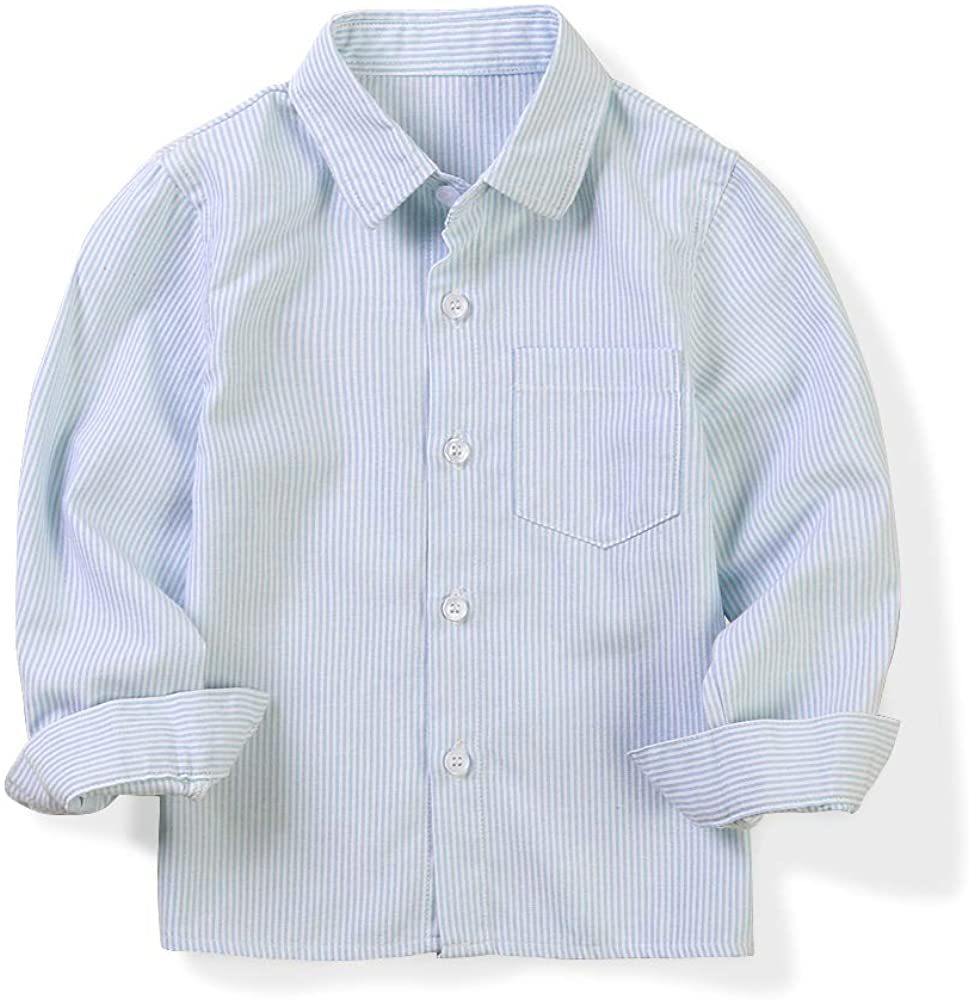 OCHENTA Little Big Kids Boys Long Sleeve Button Down Oxford Shirt 