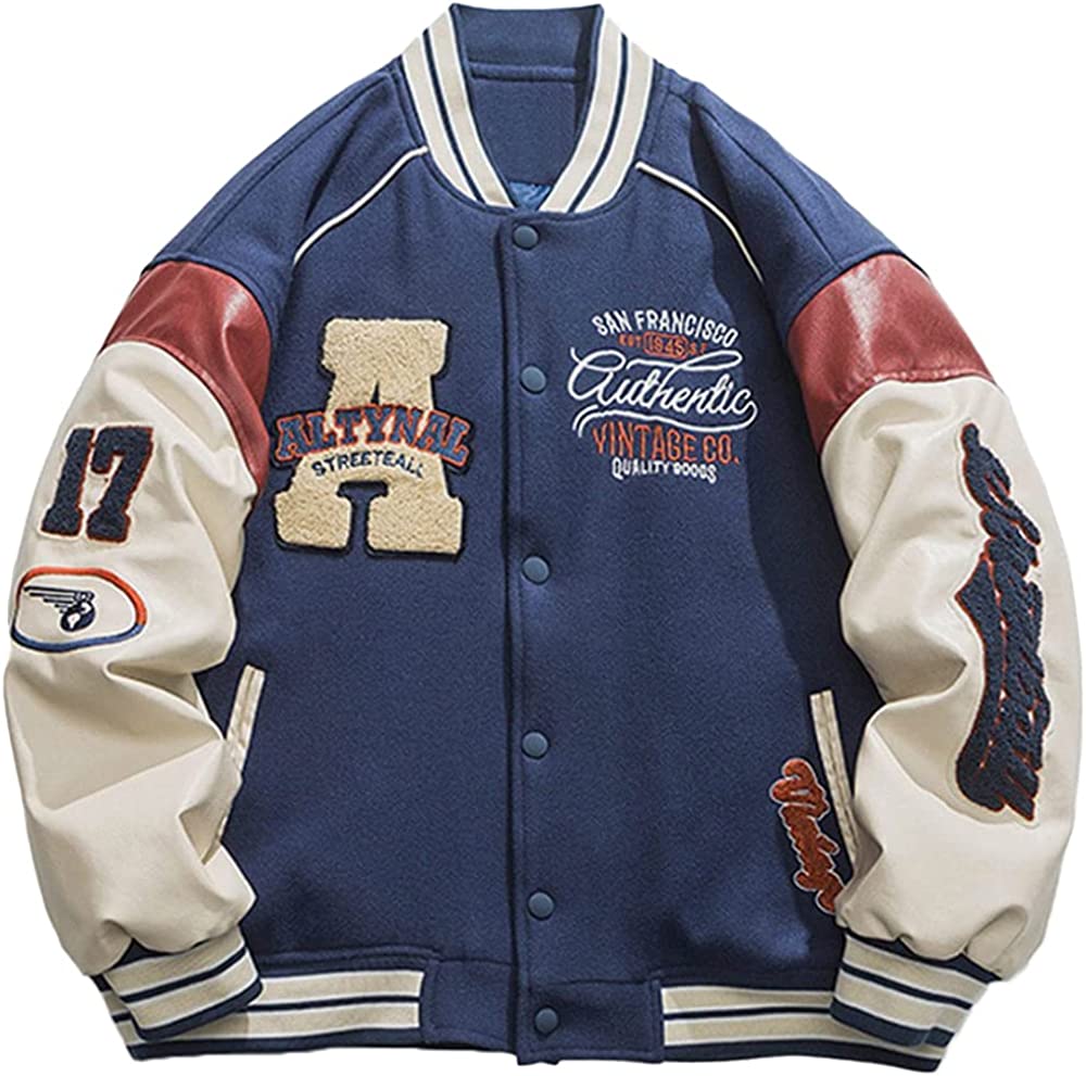 Buy Aelfric Eden Men's Letter Foaming Love Print Varsity Jacket Vintage  Graphic Baseball Jacket Unisex Coats Streetwear, #Blue, Large at