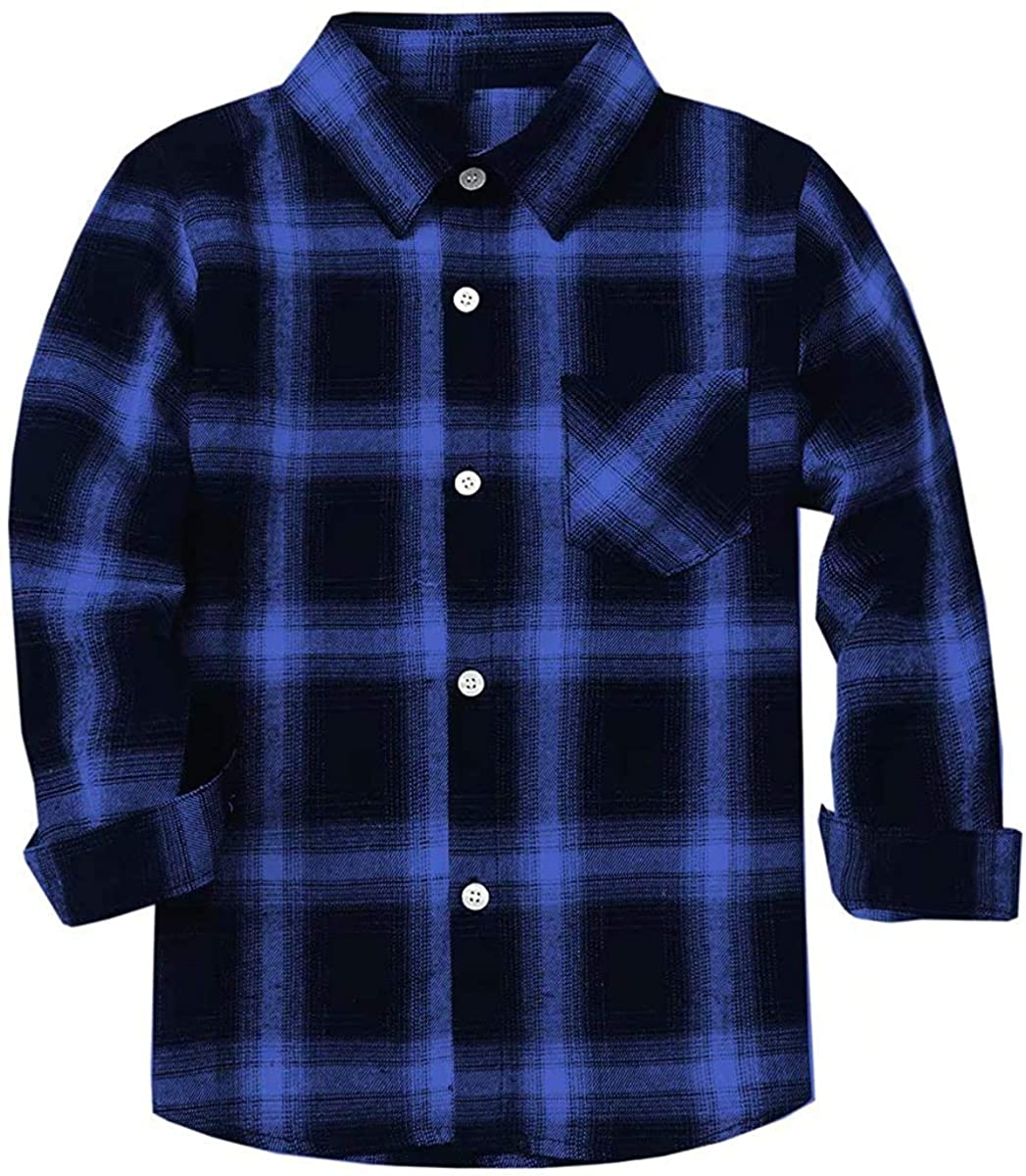 SANGTREE Boys /& Mens Cotton Long Sleeves Button Down Flannel Plaid Checkered Casual Shirt