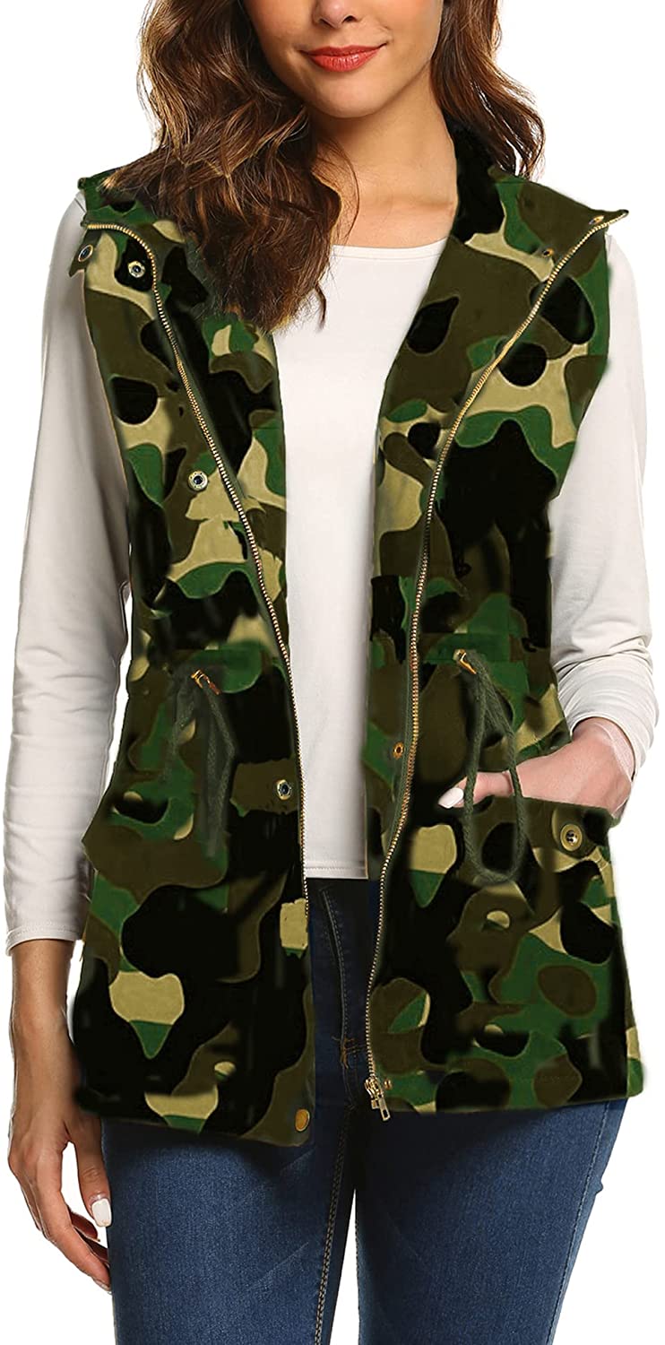 Women's Sleeveless Military Hooded Anorak Jacket Vest