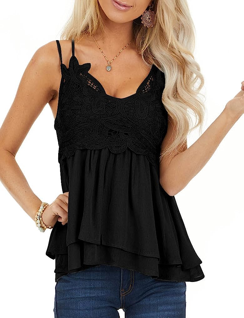 Feager Lace Tank Tops for Women | Summer Spaghetti Strap Babydoll Cami  Sleeveless Shirts