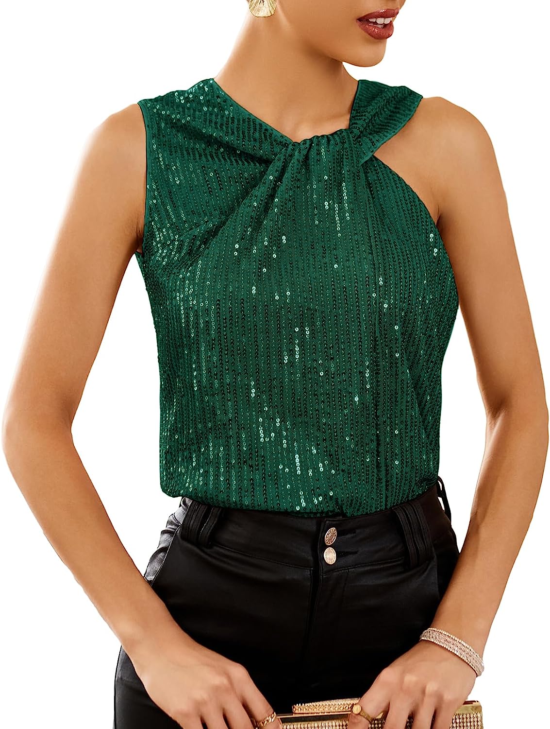 GRACE KARIN 2023 Women's Asymmetrical Twist Neck Sequin Top Slim Fit  Cocktail Sp