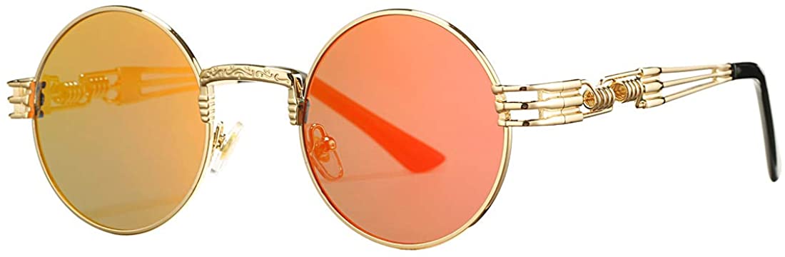 COASION Vintage Round John Lennon Sunglasses Steampunk Gold Metal Frame Clear Su 
