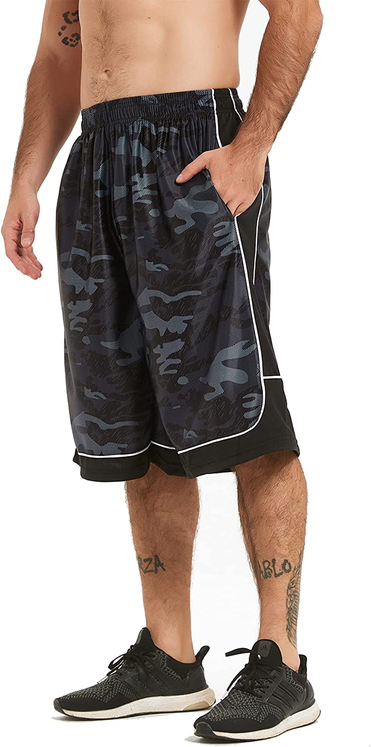 HQUEC Men's 12 Long Basketball Shorts Athletic Gym Quick Dry Shorts  Loose-Fit with Pockets Brightblue/C1 X-Large