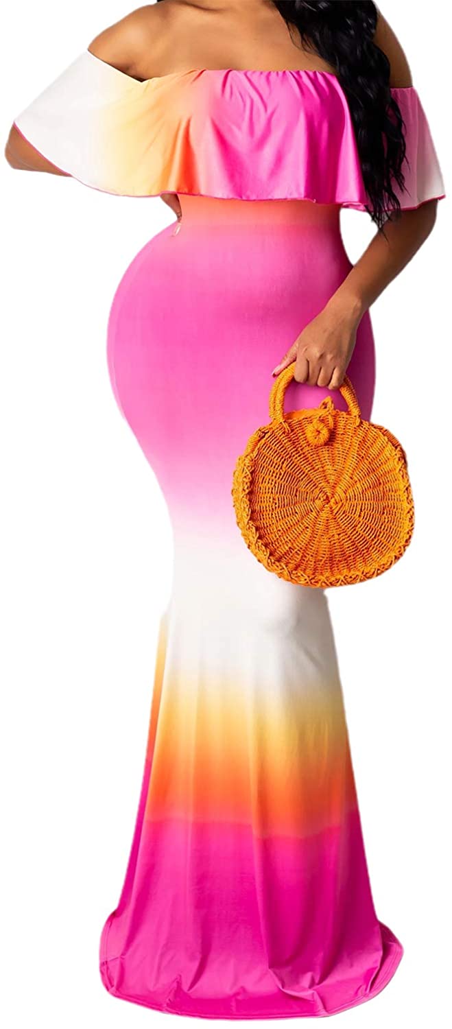 Sunflower Dresses for Women Off Shoulder Maxi Dress Sexy Hawaiian Floral  Long Pa | eBay