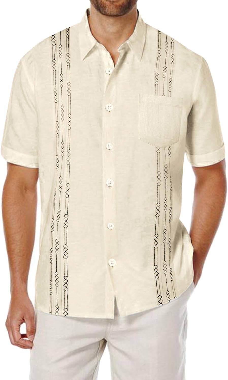 COOFANDY Mens Cotton Linen Cuban Guayabera Shirt Casual Short Sleeve Button  Down