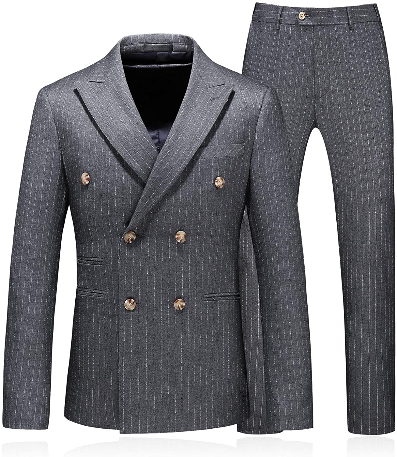 MOGU Mens Double Breasted Pinstripe 3 Piece Suit Slim Fit Blazer