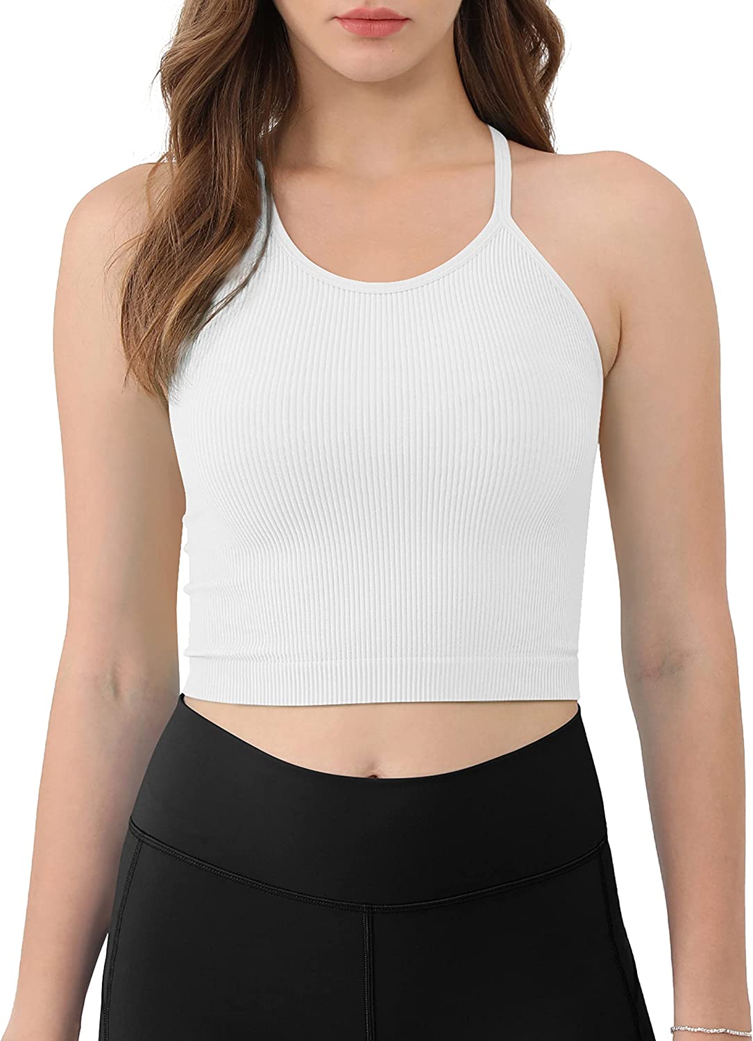  ODODOS Womens Crop Camisole 3-Pack Washed Seamless Rib-Knit  Crop Tank Tops