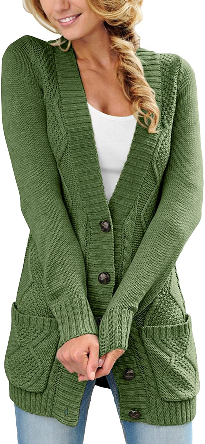 MISSKY Women's Casual Cardigan Long Sleeve Knit Button Sweater Jacket with  Pockets Army Green S at  Women's Clothing store