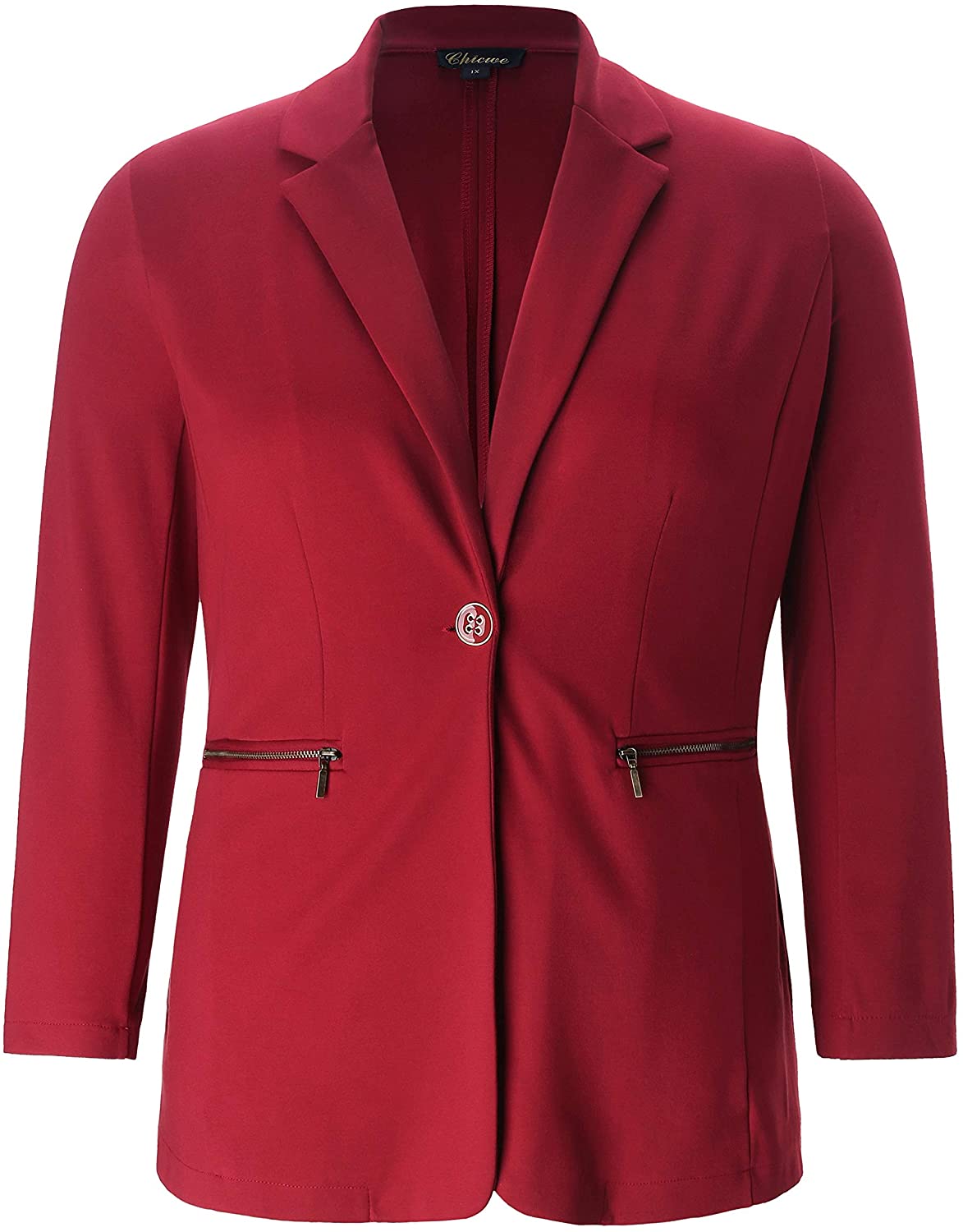 Chicwe Womens Plus Size Stretch Soft Unstructured Blazer with Zipped Pockets Button Closure