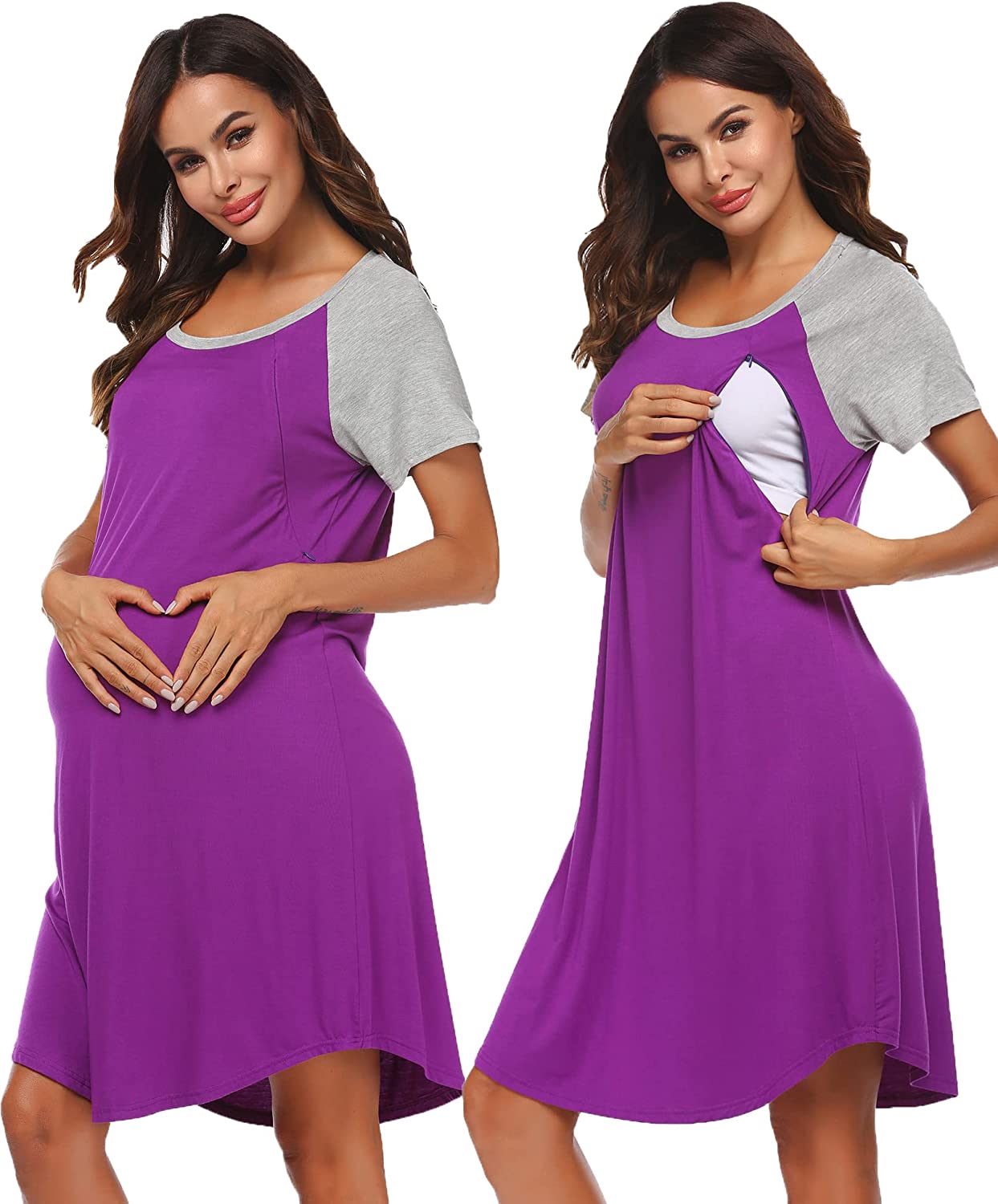 Ekouaer Nursing Gown 3 in 1 Delivery/Labor/Nursing Nightgown Women