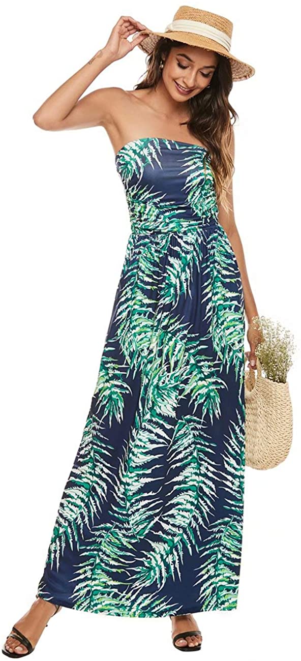 LIVECLOTH Women's Strapless Casual Beach Party Maxi Dress | eBay