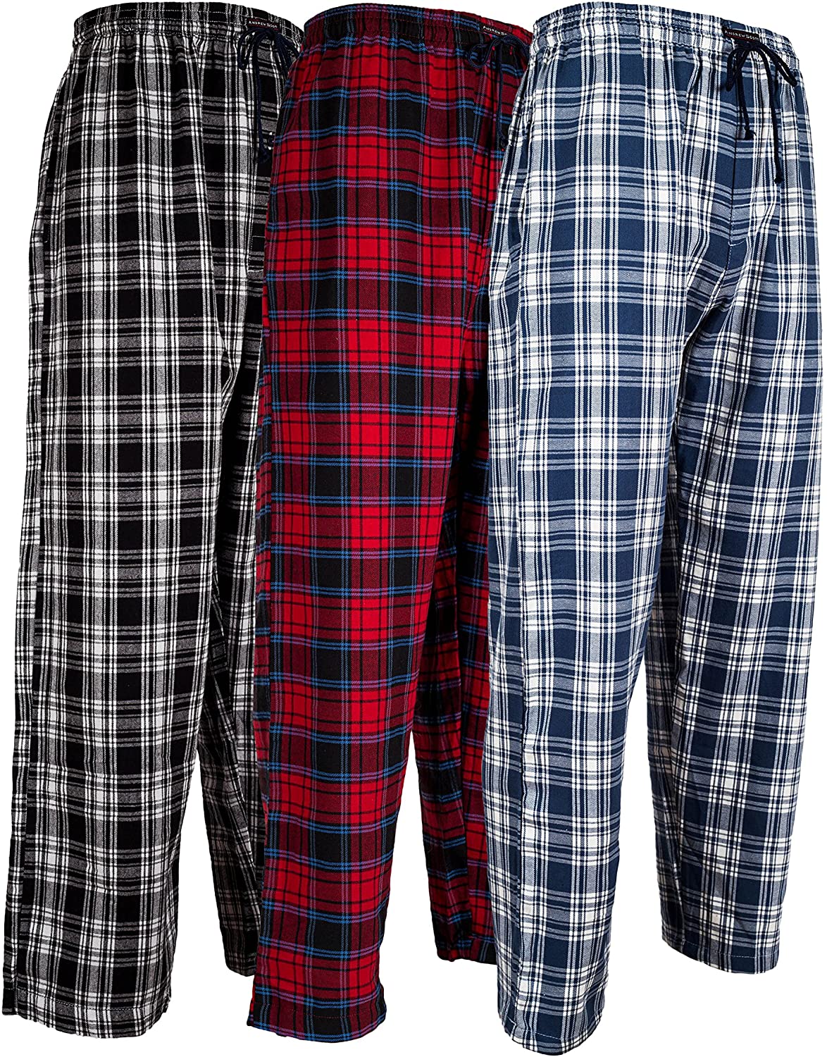 Andrew Scott Men's 3 Pack Cotton Flannel Fleece Brush Pajama Sleep ...
