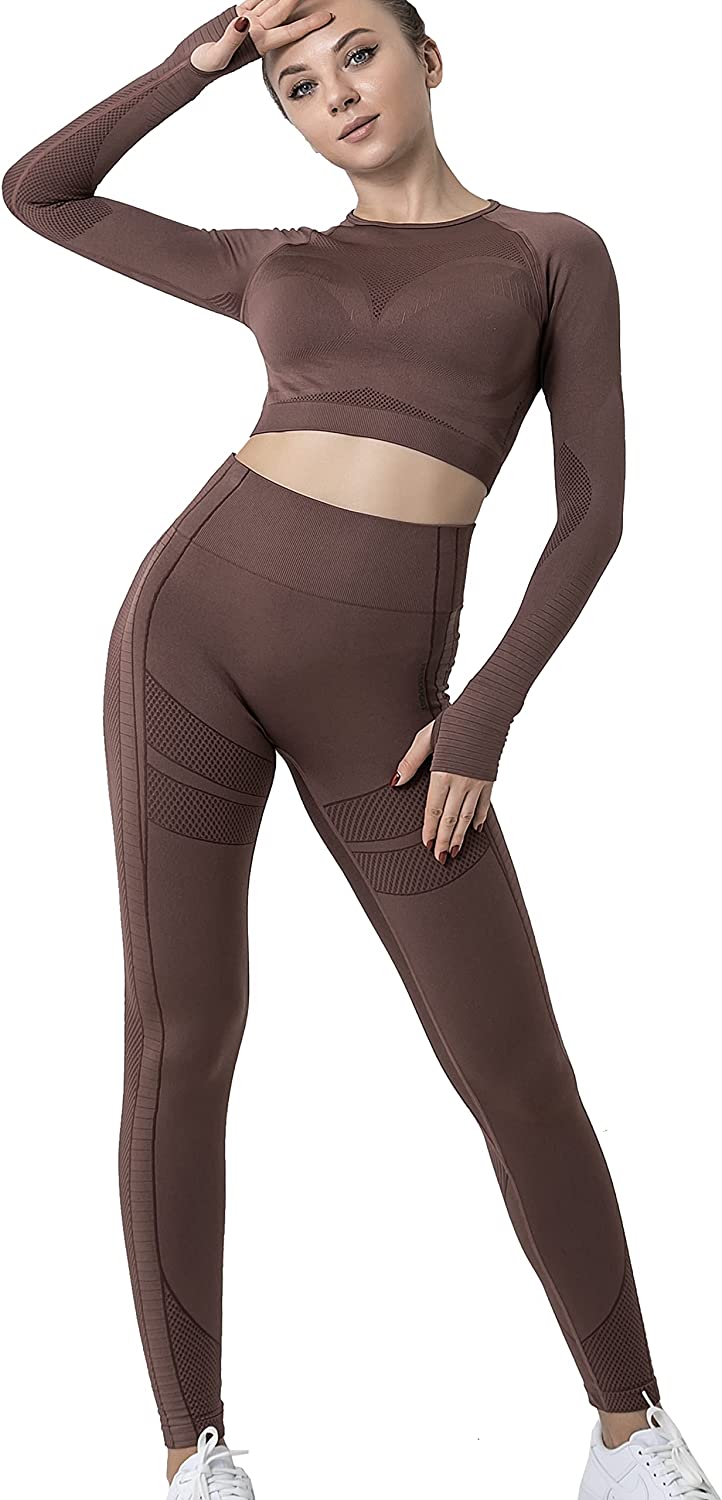  FRESOUGHT 2 Piece Workout Sets for Women Ribbed Yoga