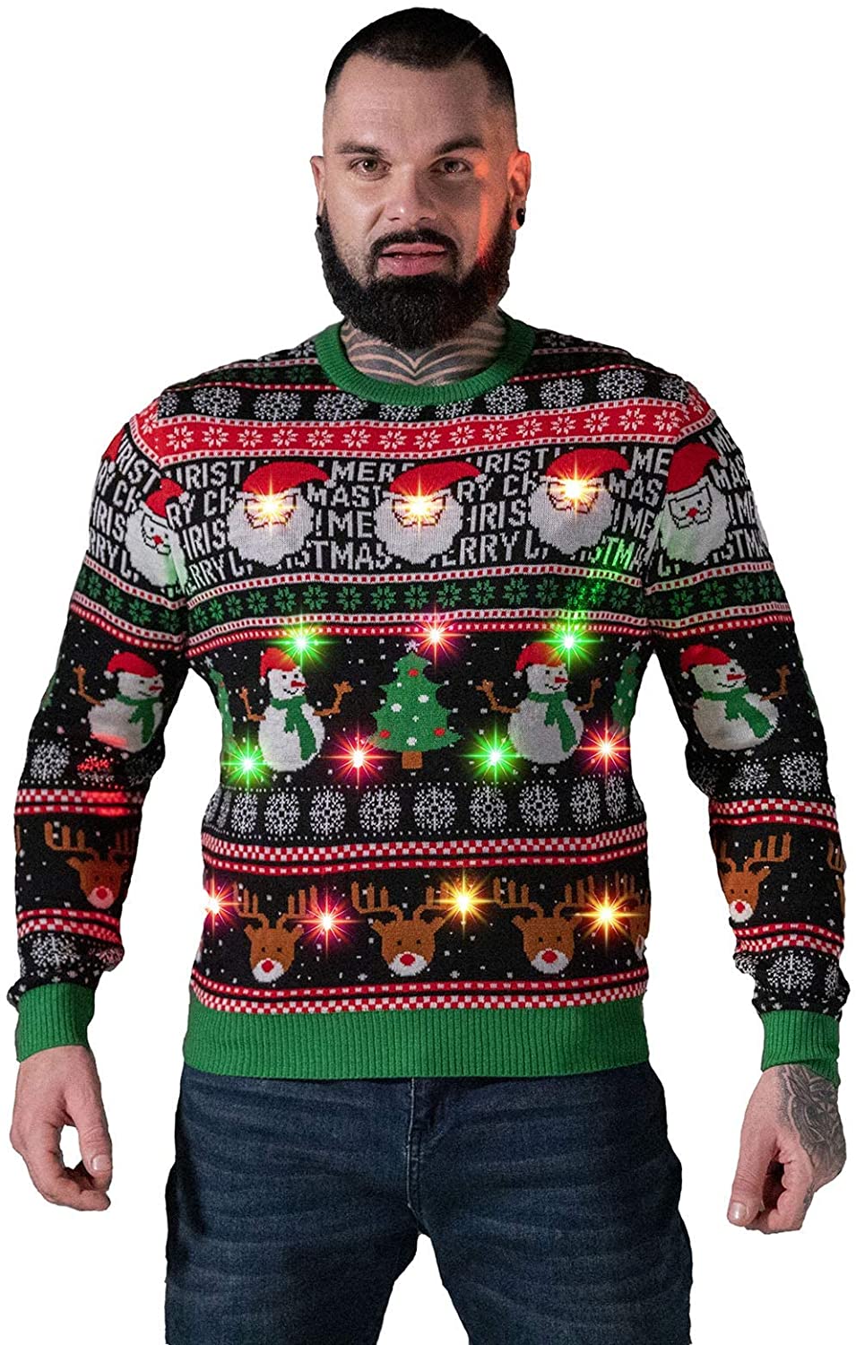 Unisex Men's LED Ugly Christmas Sweater Funny Light up Party Flashing Santa  Rein | eBay