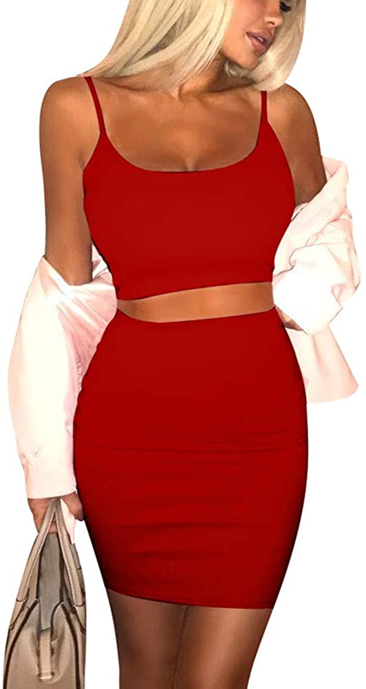 Boriflors Womens Sexy 2 Piece Outfits Strap Crop Top Skirt Set Bodycon 0495