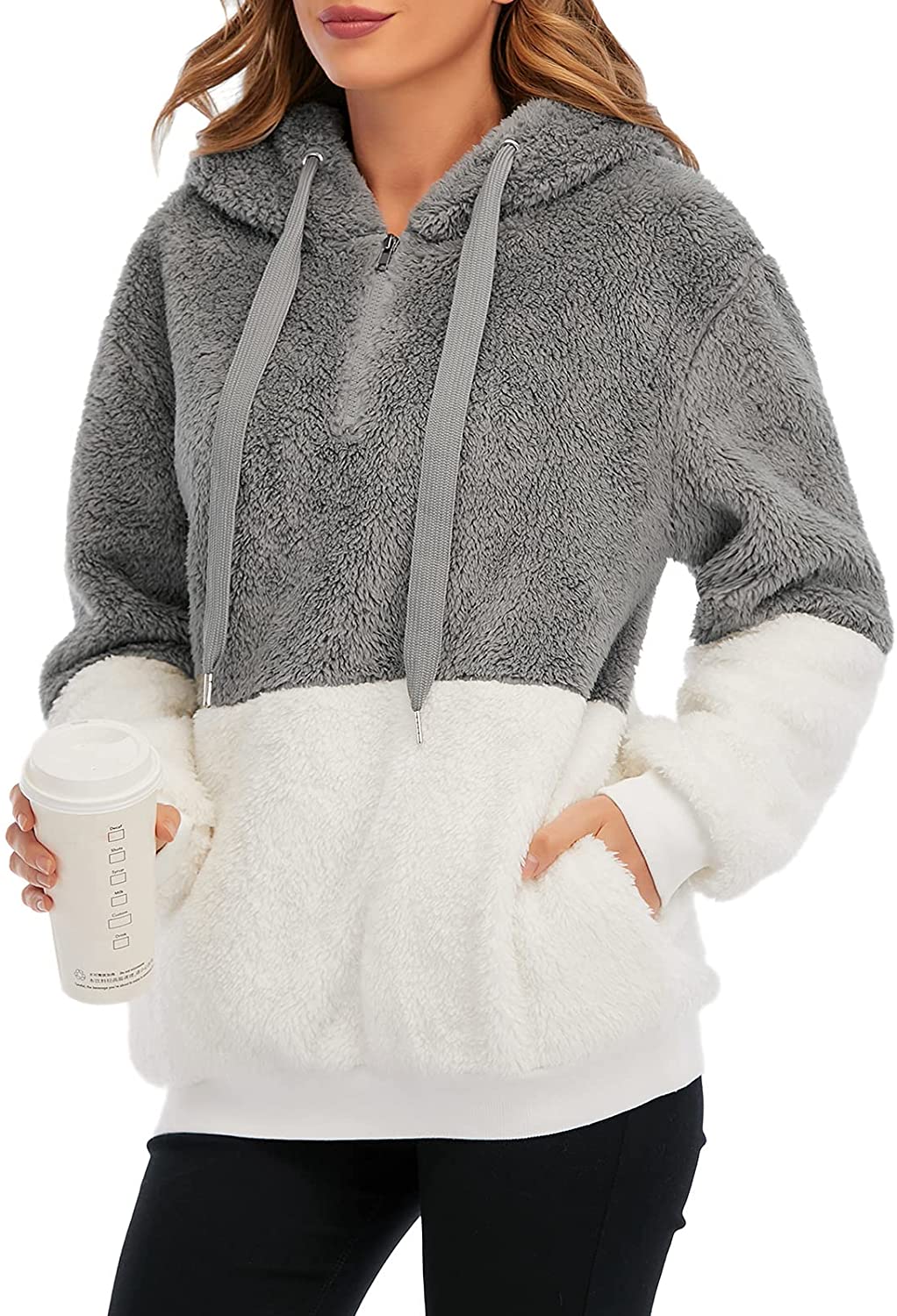 Century Star Women's Fuzzy Hoodies Sport Pullover Hoodie Athletic Cozy Oversized Pockets Hooded Sweatshirt Fleece Hoodies 