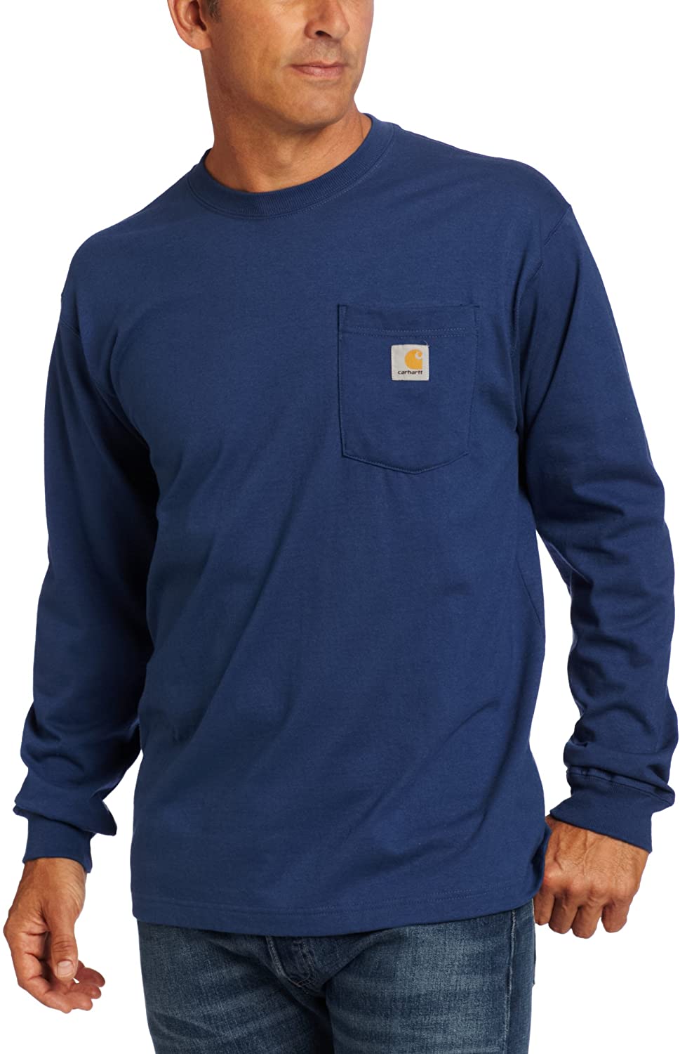 XX-Large Regular Carhartt Mens Workwear Long Sleeve Pocket T-Shirt K126 Dark Cobalt Blue Heather 