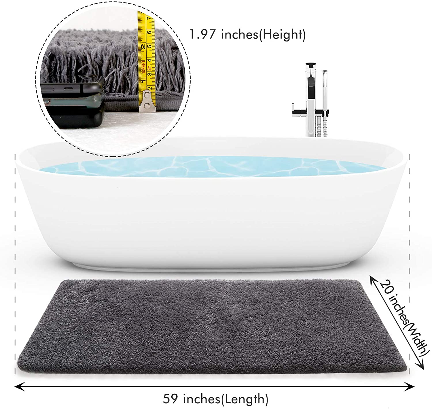 KMAT Kmat Long Bathroom Rugs Microfiber Bath Mat 59(W) X 20(L