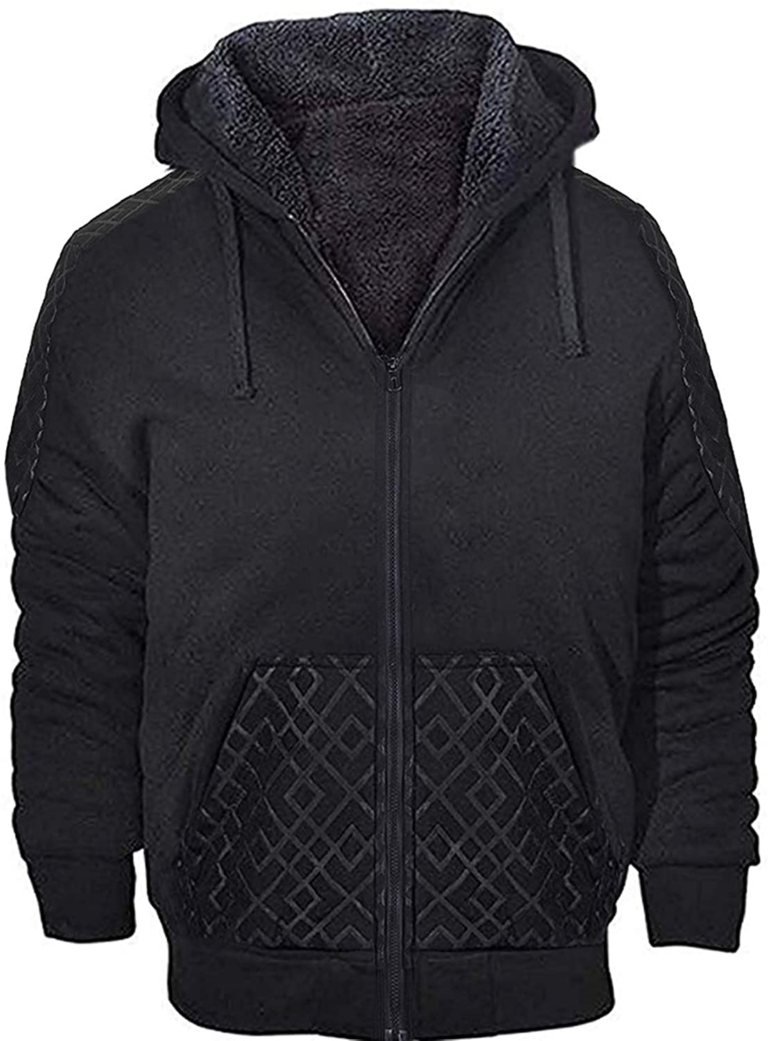 SWISSWELL Fleece Hoodie Men Zip Up Soft Sport Hooded Sweatshirt Black Stitching-Large 