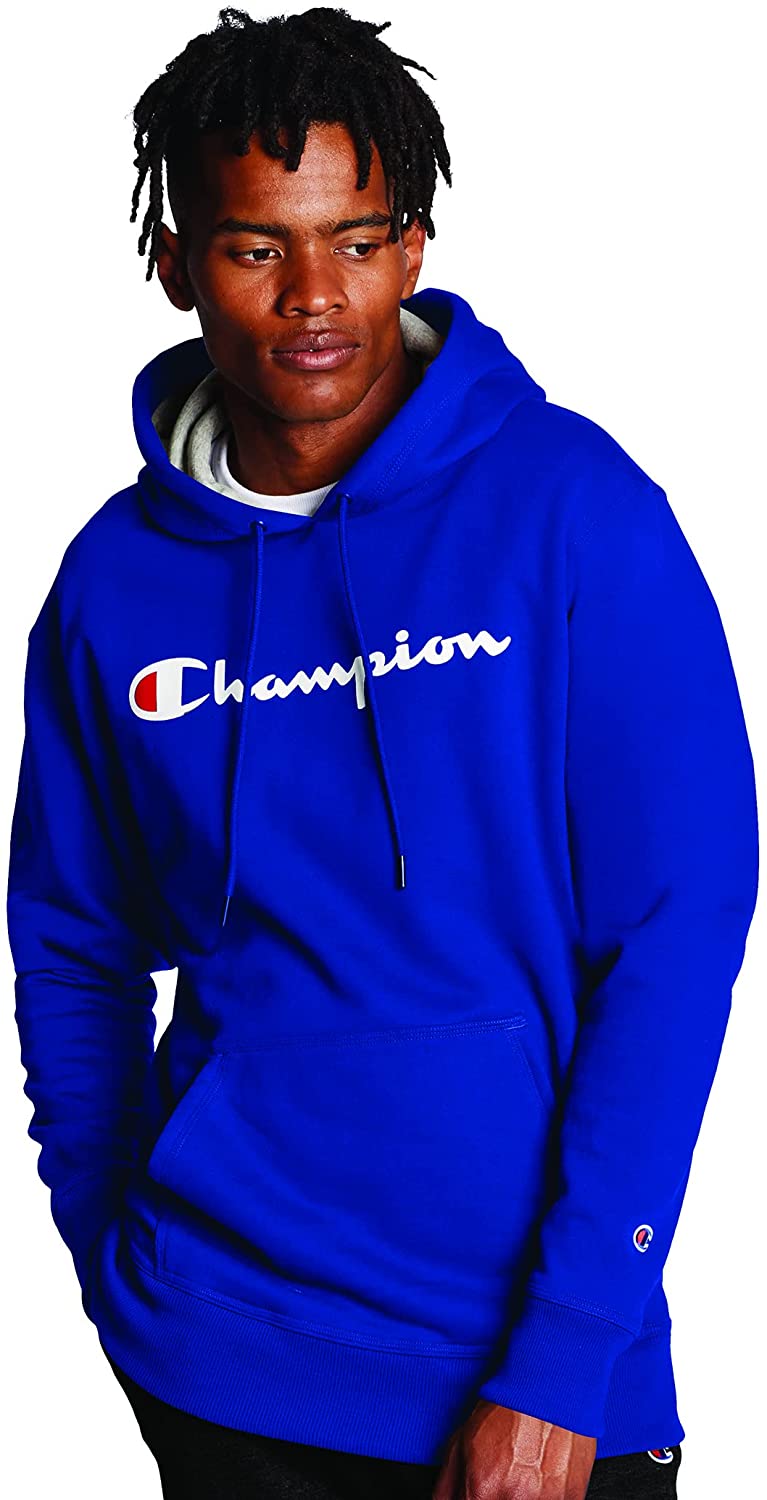 champion powerblend fleece hoodie script logo