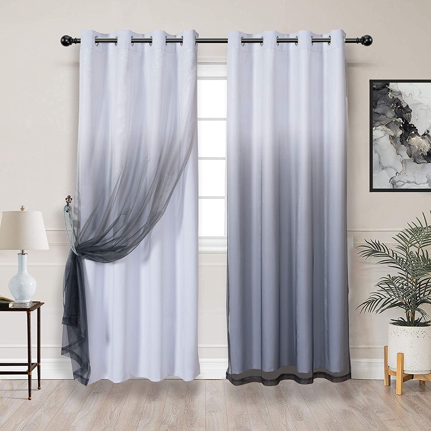 WONTEX Mix & Match Blackout and Sheer Ombre Curtains for Living Room