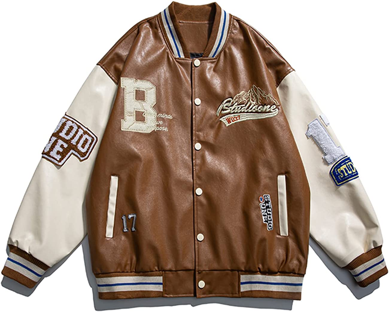 Vamtac Mens Varsity Jacket Oversized Vintage Letter Graphic Bomber Jackets Unisex Baseball Coats Streetwear