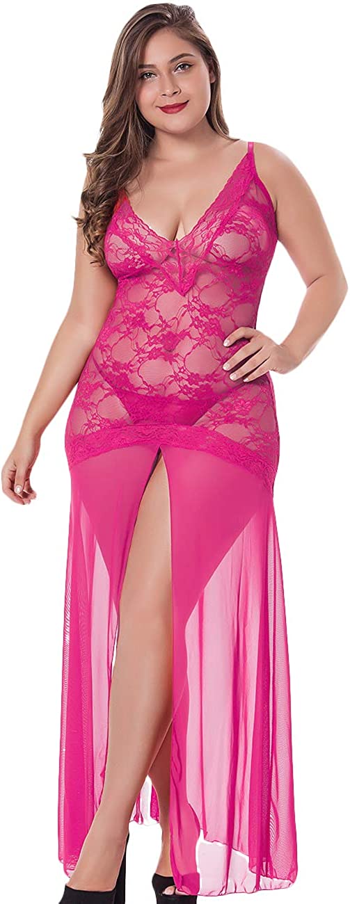 LINGERLOVE Women's Plus Size Lingerie Sexy Split Maxi Long