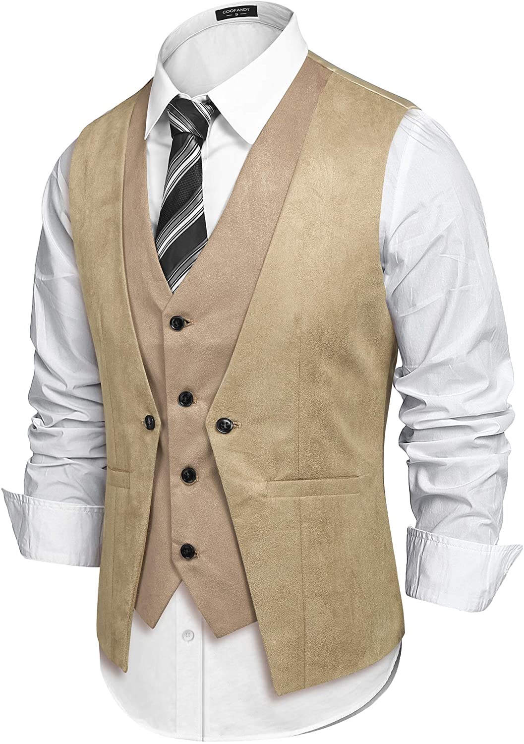 COOFANDY Men's Suede Leather Vest Layered Style Dress Vest Waistcoat | eBay