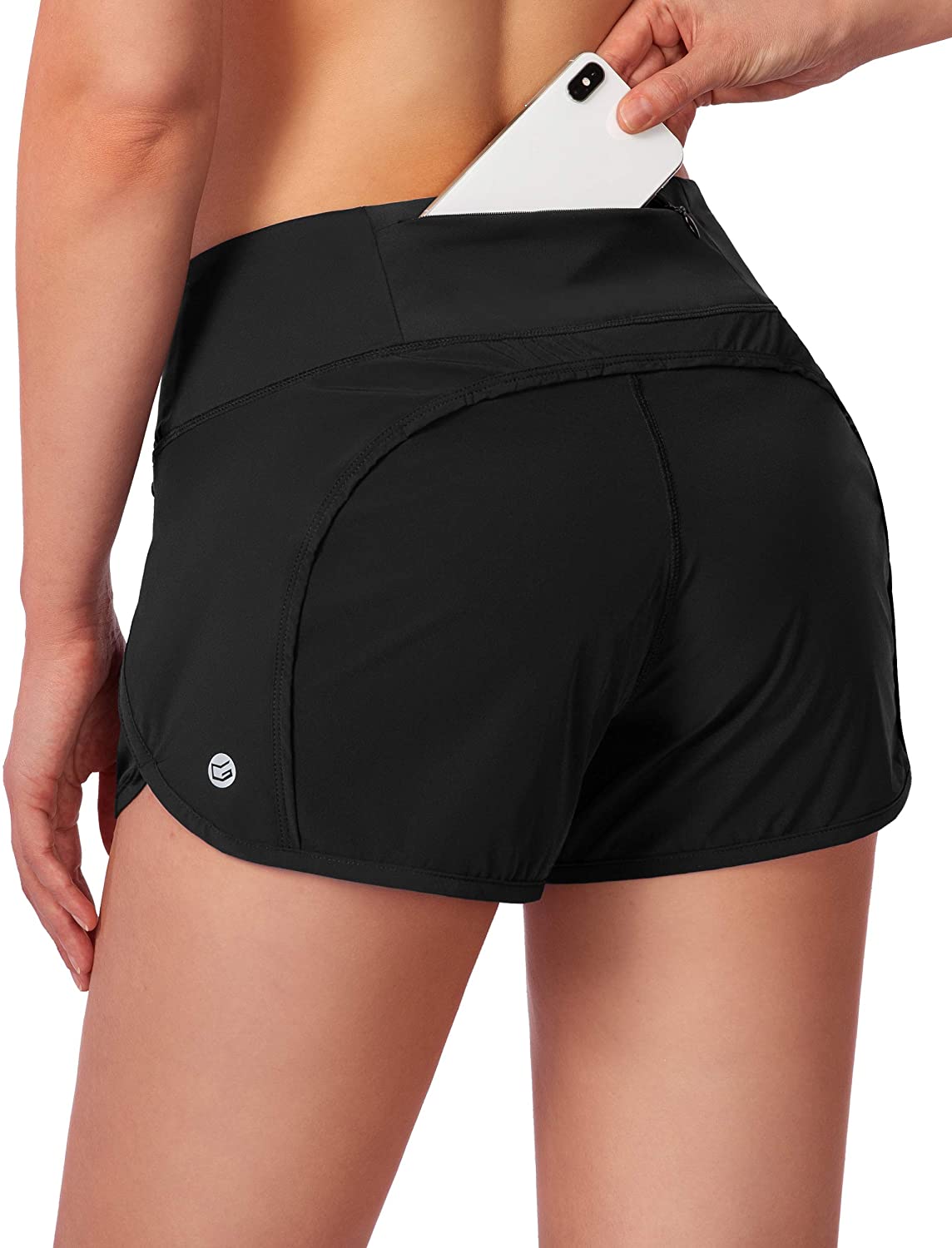 Lindanina Workout Running Shorts for Women High Waist Athletic Sports Shorts 2 in 1 with Zipper Back Pocket