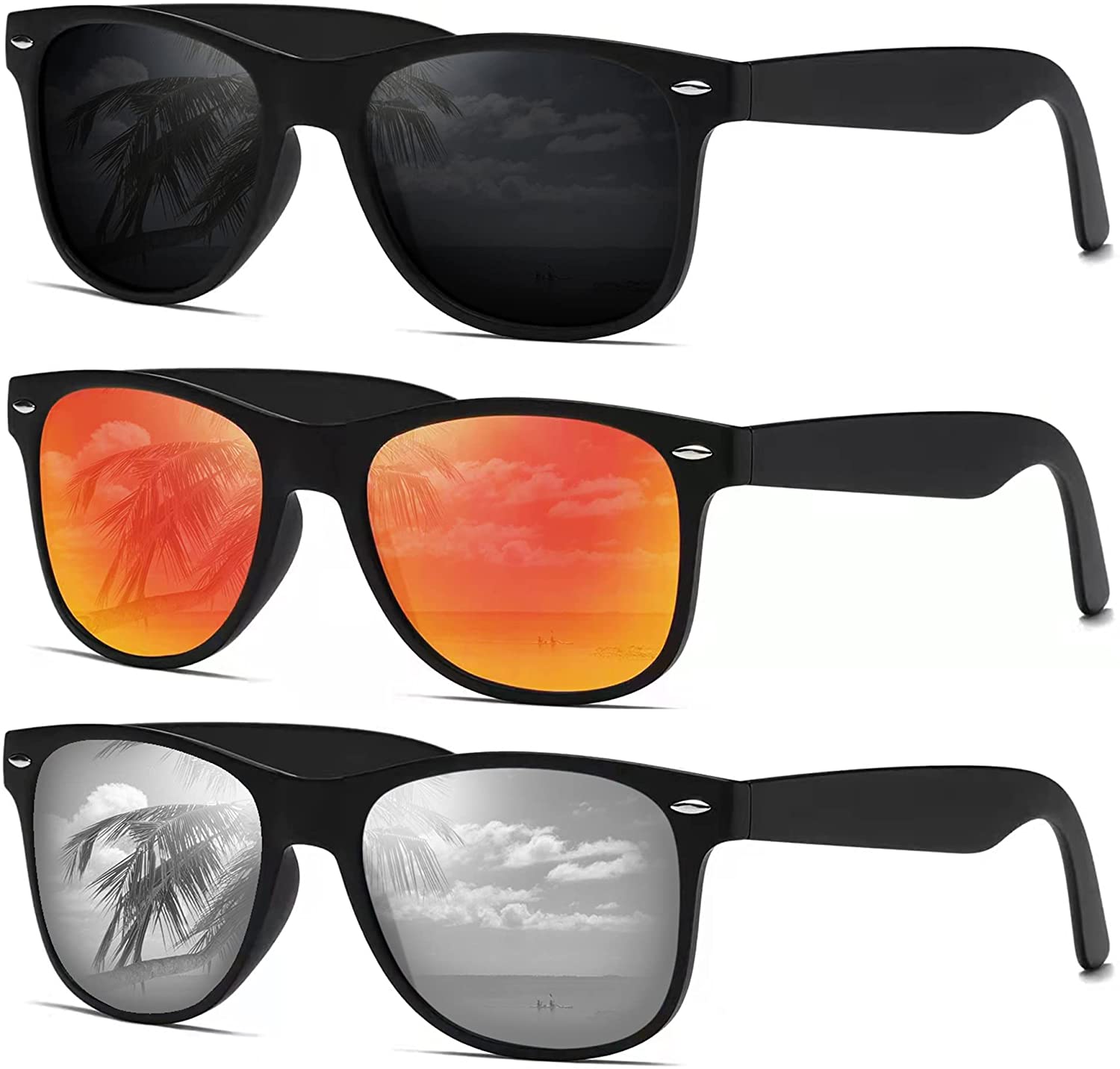DEMIKOS Sunglasses Men Polarized Sunglasses for Mens Womens Retro Mirror  Lens for Driving Fishing UV400 Protection (3 PACK)