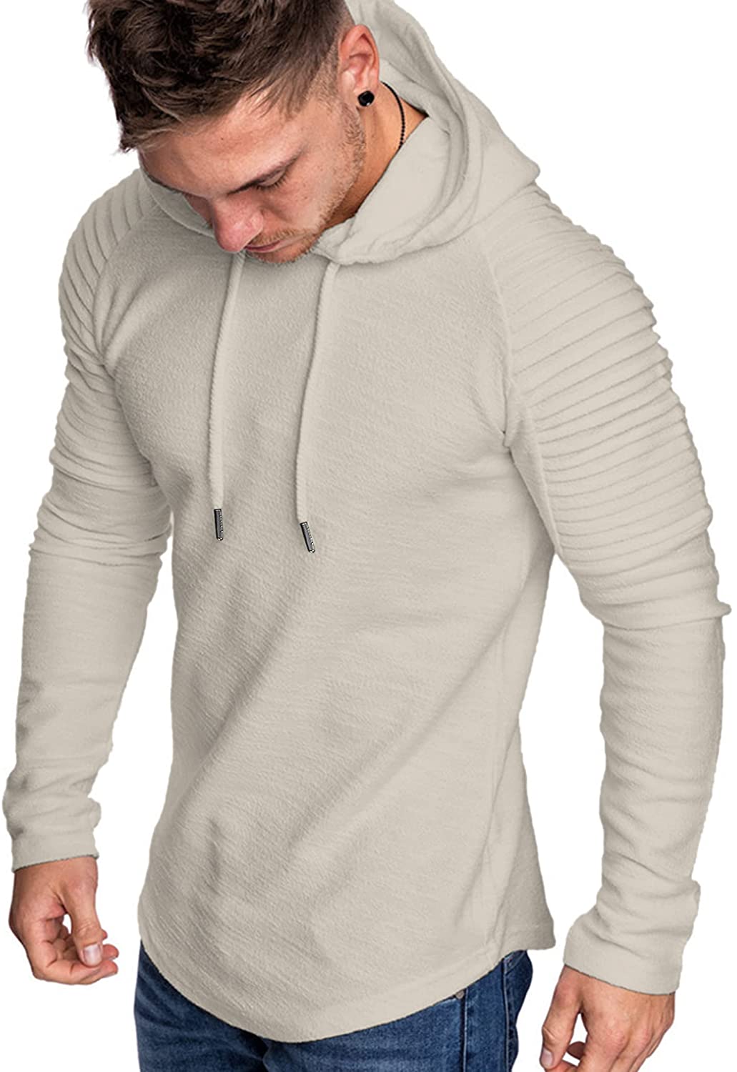 COOFANDY Men Gym Athletic Hoodies Lightweight Pleated Raglan Sleeve Sweatshirts 