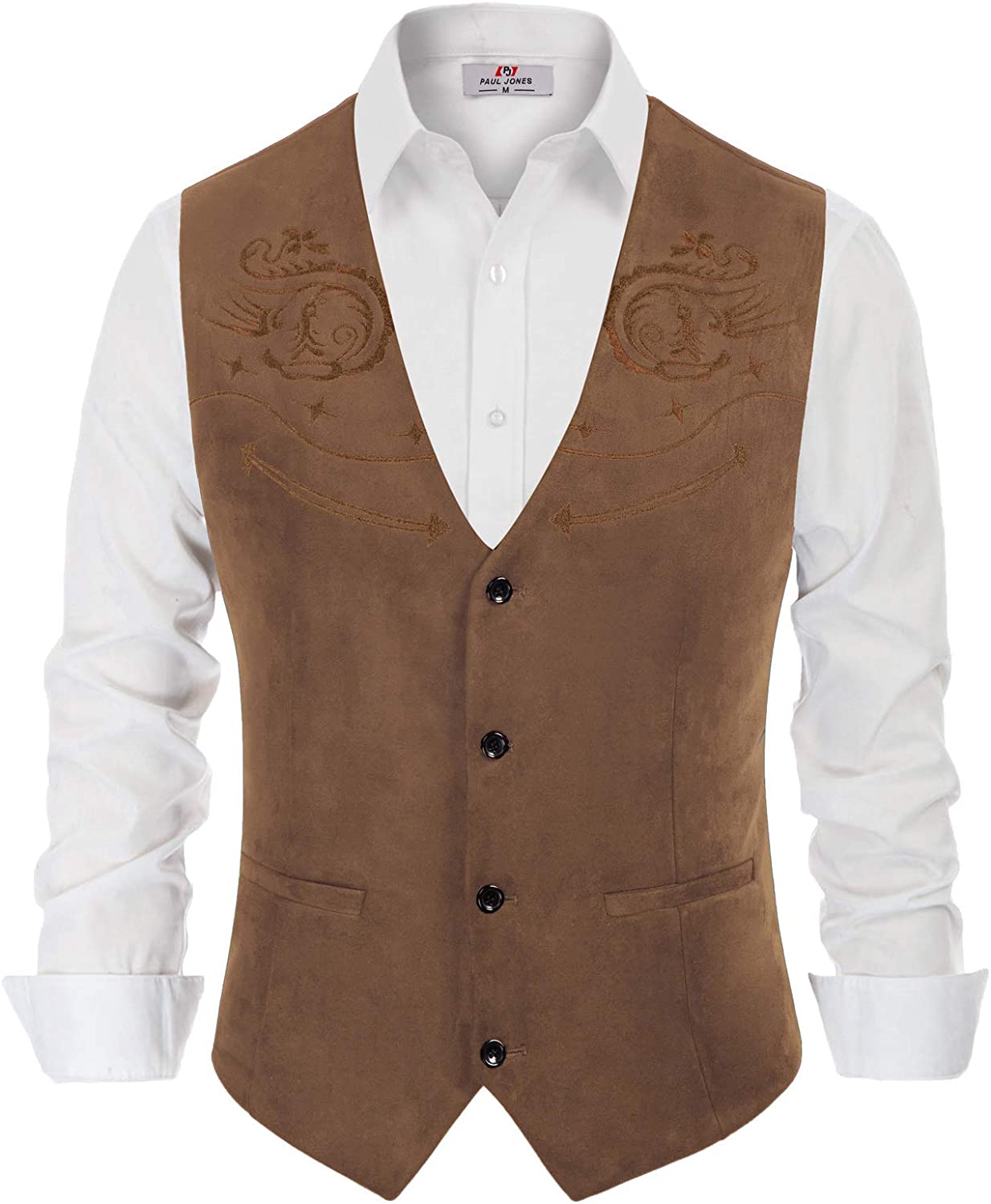 Paul Jones Men's Suede Leather Suit Vest Casual Western Cowboy Waistcoat Vest 