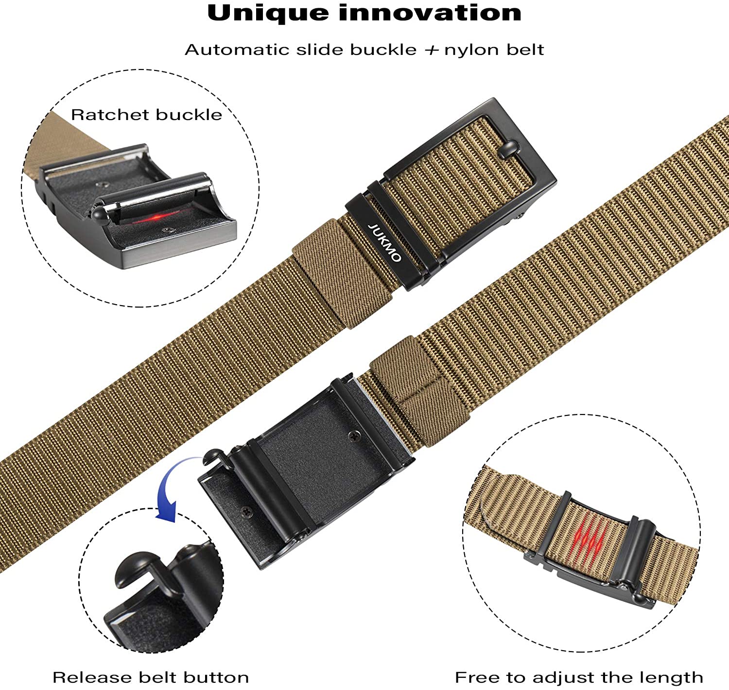JUKMO Men’s Nylon Webbing Ratchet Belt with Automatic Slide Buckle | eBay