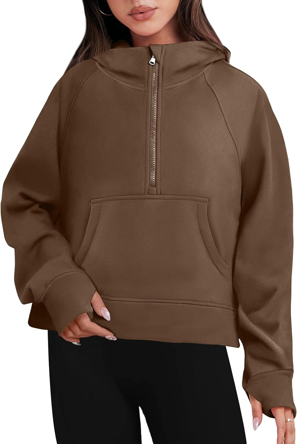 Caracilia Half Zip Sweatshirts Cropped Hoodies Fleece Quarter Zip Up  Pullover To