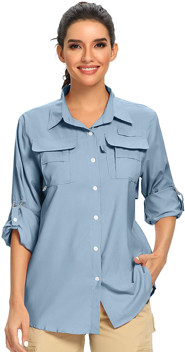 Women S Upf 50 Uv Sun Protection Safari Shirt Long Sleeve Outdoor Cool Quick D Ebay
