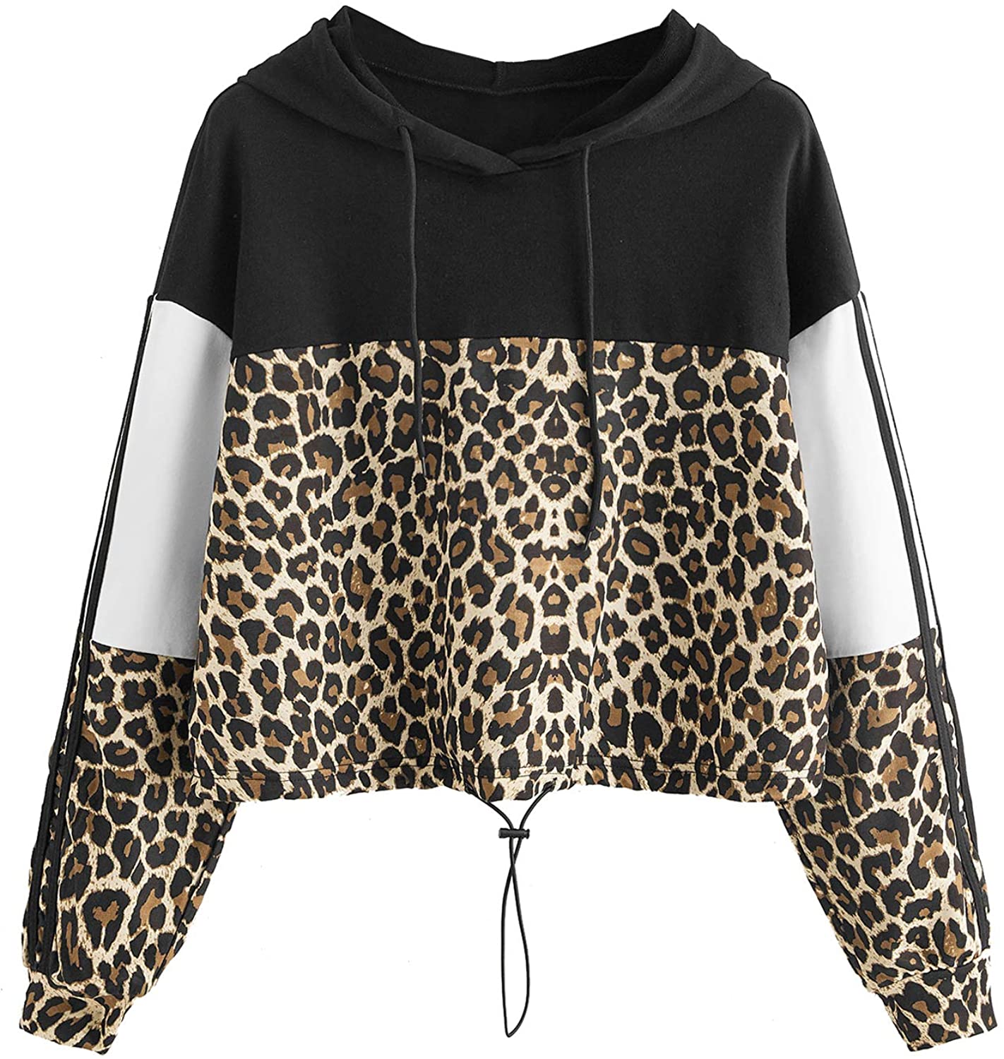 SweatyRocks Womens Color Block Leopard Print Long Sleeve Pullover Sweatshirt Top
