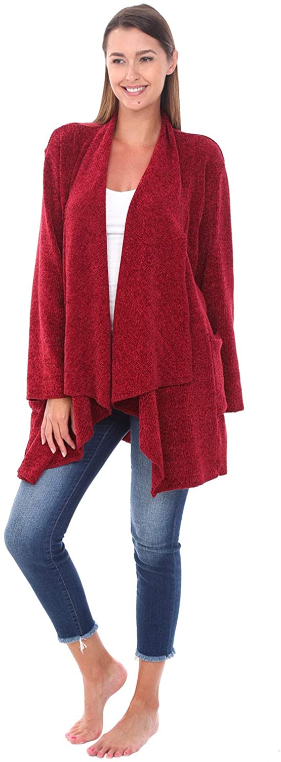 Alexander Del Rossa Knit Fleece Open Front Cardigan Sweater Robe Draped Aztec Geometric Design